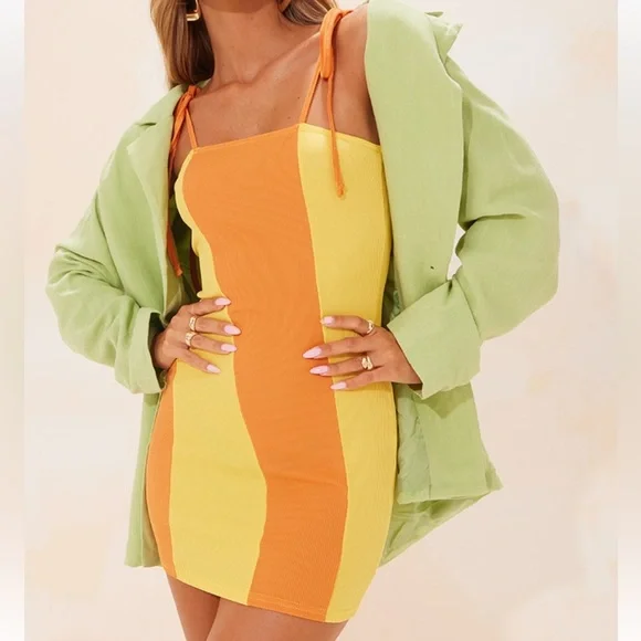 PrettyLittleThing | Dresses | Pretty Little Thing Orange And Yellow Striped  Mini Dress Small2 | Poshmark